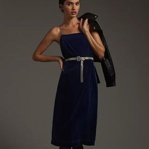 NWT Anthropologie Blue Velvet Slip MIDI Dress Size 14